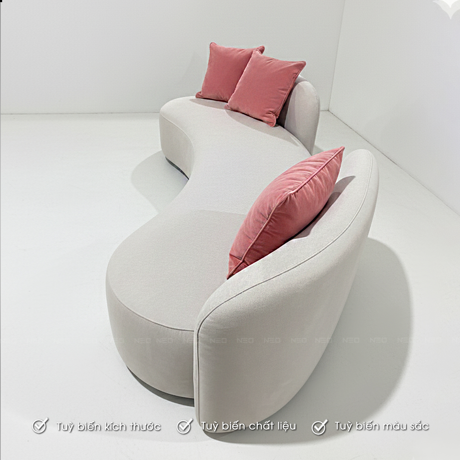 Curved Sofa Fabric NEO – Sofa cong hiện đại, mềm mại cho phòng khách đương đại